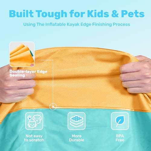 SLOOSH 72" Non-Slip Splash Pad Sprinkler - Outdoor Water Play Toys Backyard Fountain Mat for Toddlers Kids Dogs, Thickened Sprinkler Outside Pool Party Durable for Girls Boys Pets (72in, Orange&Blue) - Thumbnail 2