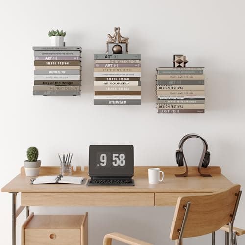 Wawocs Invisible Bookshelf for Wall, 4 Tier Floating Bookshelf Made of Heavy Duty Metal, Vertical Spine Book Tower Hanging Wall Bookshelf, Floating Book Shelves for Wall, 2 Pack Black - Thumbnail 2
