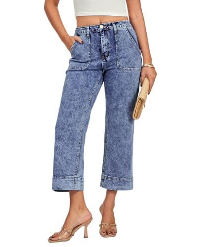 VIPONES Wide Leg Jeans for Women Trendy High Waisted Straight Jeans Cropped Denim Pants Stretchy Baggy Pants with Pockets(641, M) Light Blue - Image 1