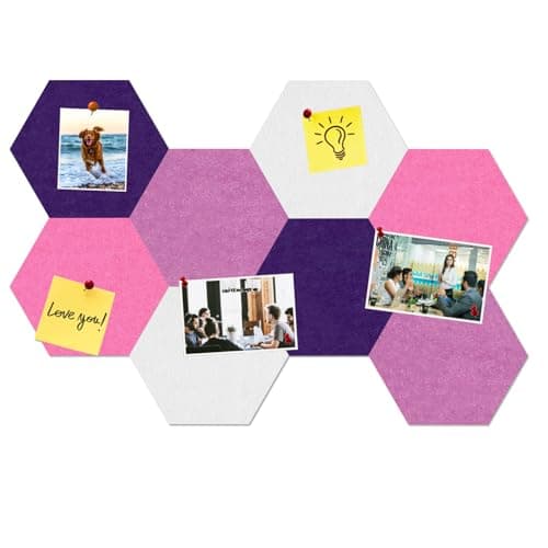 HULAVO Large Hexagon Felt Cork Board Tiles, Self Adhesive DIY Felt Bulletin Board Pin Board with 35 Pushpins for Office School Home Wall Decor(Purple+Light Purple+Pink)