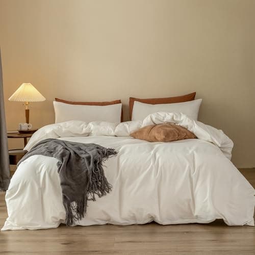 ELIMMO Cooling Super King Duvet Cover Set 3 Pieces-100% Washed Cotton Linen Like Textured Ultra Soft Cozy Bedding-Zipper Closure,Includes 1 Duvet Cover & 2 Pillow Shams(Off White,Super King 108"x98") - Image 1