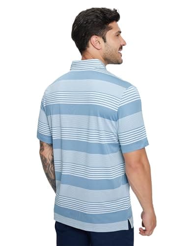 M MAELREG Mens Golf Shirt Short Sleeve Quick Dry Striped Lightweight Stretch Athletic Casual Polo Shirts for Men - Thumbnail 5
