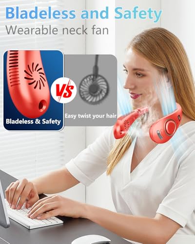 Portable Neck Fan with Mister,Hands Free Folded Neck Fan with LED Display&4 Fan Speeds, Misting Cooling Personal Fans for Your Neck,Foldaway Face Fan with Mist Birthday Gifts for Women Men Adult - Thumbnail 6