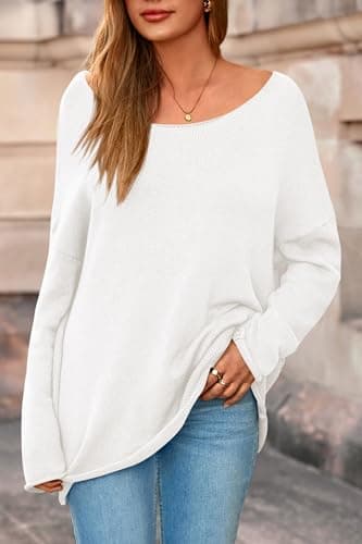 PRETTYGARDEN Women's Oversized Sweaters 2026 Casual Long Sleeve Scoop Neck Pullover Tops Loose Cozy Knit Spring Outfits(White,Medium) - Thumbnail 2