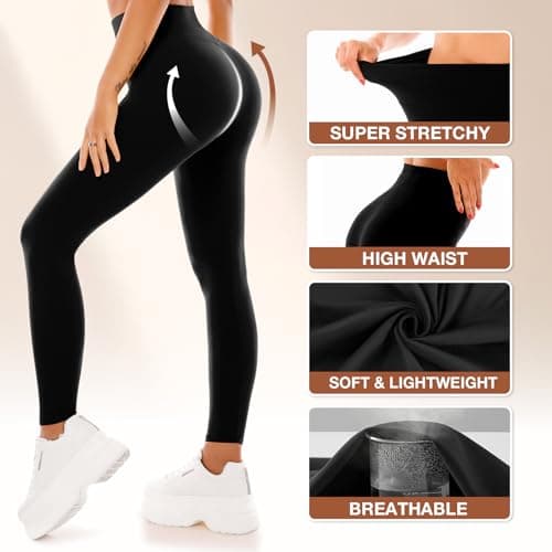 SINOPHANT 4 Pack Leggings for Women - Full Length Capri Buttery Soft High Waisted Yoga Pants for Athletic Workout Sports Black/Grey/Navy/ArmyGreen S-M - Thumbnail 3