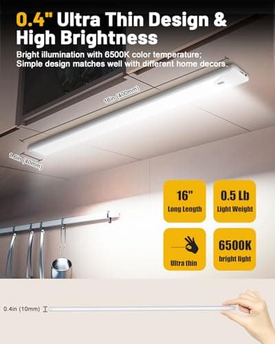 Pak 16 Inch Under Cabinet Lights, Hand Wave Sensor 83 LED Indoor Cabinet Lighting, USB Rechargeable Wireless Closet Light, Stepless Dimming Under Counter Light for Kitchen, Shelves, Bedroom, 2 Pack - Thumbnail 6