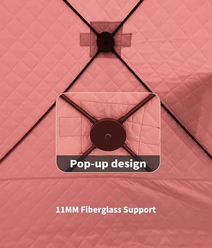 Portable Pop Up Ice Fishing Shelter 140"x70"x79" Ice Fishing Tent Insulated Hub-Style Shelter with Waterproof Oxford Fabric, Includes Anchors, Ropes & Carry Bag for 2 to 4 Persons, Red - Thumbnail 4