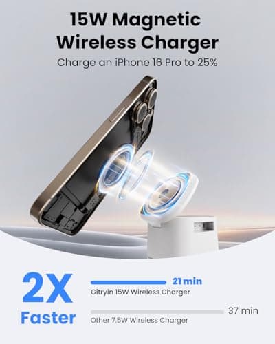 Gitryin Magnetic Wireless Charger Stand for Apple Devices, 3 in 1 Travel Charging Station, 15W Foldable Charging Dock for iPhone 17/16/15/14/13/12, Apple Watch Ultra, AirPods 4 3 Pro - Thumbnail 2
