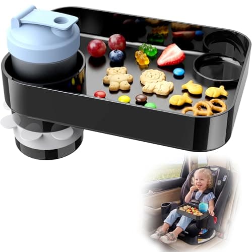 Car Seat Snack Tray for Kids, Mess-Free Square Travel Tray Cup Holder Snack Tray, Durable Car Food Tray for Toddlers, Universal Fit Kids Travel Road Trip Essentials (1, Black) - Image 1