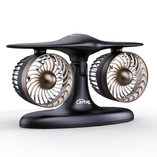 LAMJIE Portable Desk Fan, 8000mAh Battery Powered Small Quiet Table Fan for Bedroom Office, Aviation Style Turbine Personal Fan with LED Light, Retro Cordless Cooling Fan for Home, Travel & Sleeping - Image 1