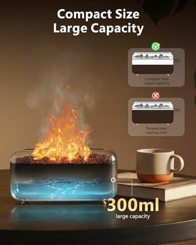 Essential Oil Diffuser, Fireplace Flame Aromatherapy Diffuser 500ml Aroma Humidifier for Home with 8 Colors Night Light, Timer, Auto-Off, Noiseless Scent Diffuser for Bedroom, Office,Yoga - Thumbnail 5