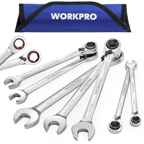 WORKPRO 7-Piece 3-in-1 Reversible Ratchet Wrench Set, Metric 8mm to 17mm, 6PT & 12PT & Open-End Wrenches, 72-Teeth Ratcheting Combination Wrench with Rolling Pouch - Image 1