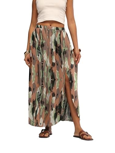 HiMONE Womens Maxi Skirts High Waisted Flowy A Line Long Skirt with Side Slit for Brunch Weekend Outfits 2026 - Image 1