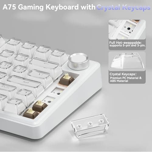 SOLAKAKA A75 Wireless Gaming Keyboard with Multifunction Knob, BT5.0/2.4GHz/USB-C, 75% Mechanical Keyboard, Hot-Swappable, Gasket Creamy Keyboard with RGB Backlit, Crystal Keycaps, for PC/Mac/PC - Thumbnail 4
