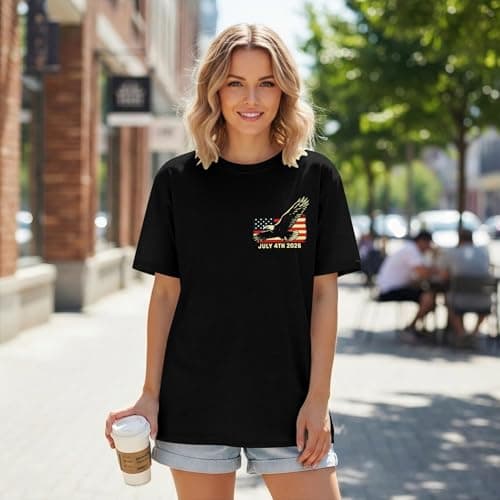 America Shirts for Women Land of The Free Because of The Brave Shirt USA Patriotic Tee 4th of July Outfit Oversized T-Shirt - Thumbnail 3
