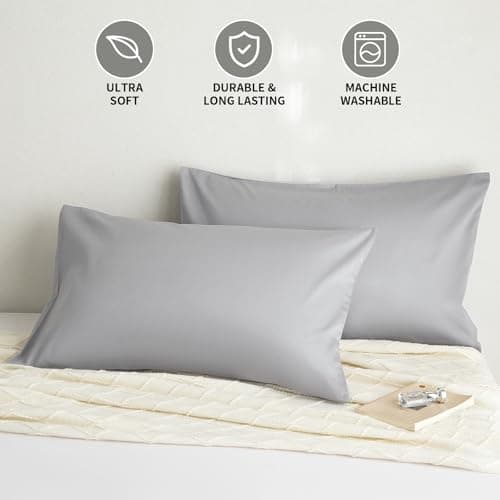 DCSKY Organic Cotton Queen Pillowcases - Set of 2, 800 Thread Count Cotton Pillowcases - Soft and Breathable Envelope Closure Pillow Cases - 20x30 Pillow Covers for Bed,Grey - Thumbnail 6