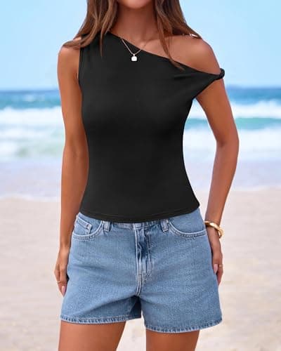 BTFBM Off The Shoulder Tops for Women 2026 Cute Summer Casual Sleeveless Slim Fit Y2K Going Out Tank Top Spring Outfits(Black, XX-Large) - Thumbnail 5