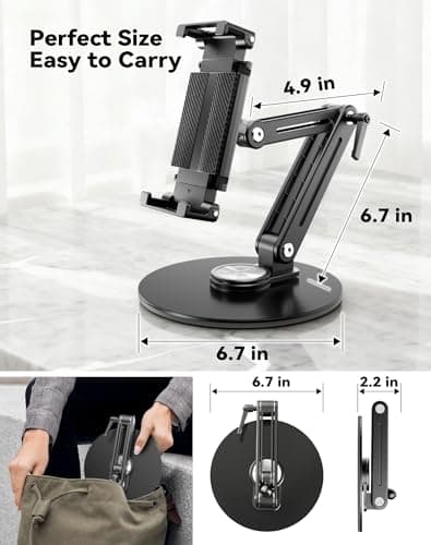 Portable Monitor Stand Large Clamp - Heavy Duty Aluminum Body support up to 4.4LBS 16" 17.3" 18.5 inch 360° Rotating Base Swivel Foldable Desk Stand for iPad Holder Tablet Mount for Kitchen/Travel - Thumbnail 5