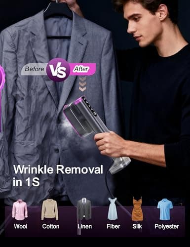 Sundu Travel Steamer for Clothes, Portable Handheld Garment Steamer, 15s Fast Heat-up, 2 Water Tanks (180 ml +100 ml), 25 Minutes of Continuous Ironing for Travel,Home Charcoal - Thumbnail 4