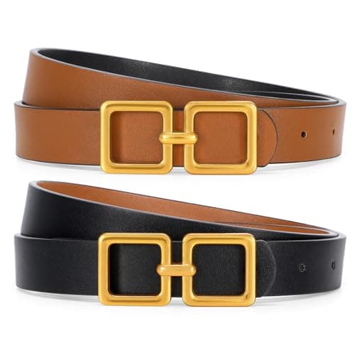 VONMELLI Reversible Leather Belt for Women Jeans Pants Fashion Ladies Belt for Dress with Gold Buckle, Black Brown M - Image 1