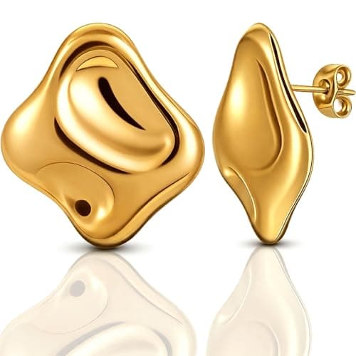 Musment® Gold Earrings for Women, 14K Gold Plated Chunky Stud Earrings, Lightweight Hypoallergenic Statement Earrings for Sensitive Ears, Daily Wear, Trendy Jewelry Gift Box - Image 1
