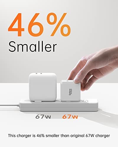 SELORE USB C Charger, 67W 2 Ports GaN Fast Charger Block, Compact Foldable Wall Charger with 100W Type C Charger Cable for MacBook Pro/Air, iPhone 17/16/15, iPad Pro, Galaxy S25/S24, Pixel etc - Thumbnail 4