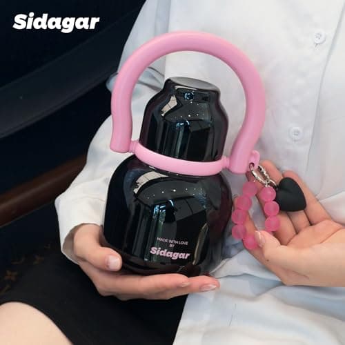 Sidagar 22 oz Water Bottle with Straw and Bowl, Unique Insulated Stainless Steel Tumbler, Spill-proof Reusable BPA-Free Cup, Pilates Wellness Study Travel, with Bonus Strap - Chocolate Black - Thumbnail 5