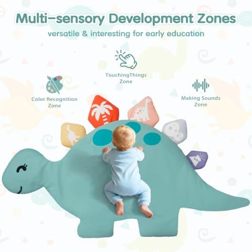 Baby Tummy Time Mat, Oversize Dinosaur Shaped Baby Play Gym Mat with 6 Toys, Play Mat for Babies 0-6-12 Months Promotes Motor Skills & Sensory Development, Newborn Essentials Infant Shower Gift - Thumbnail 6