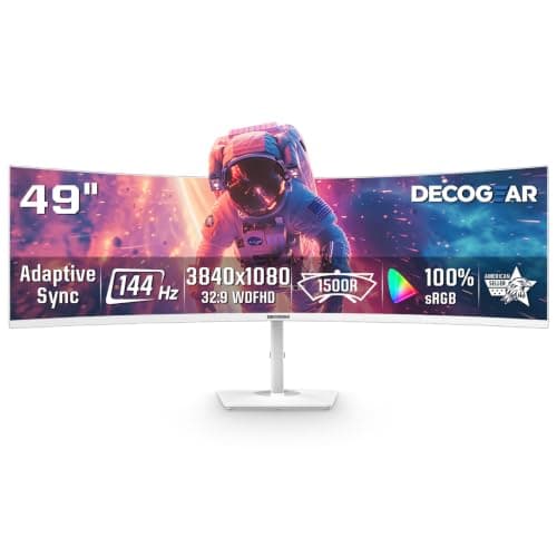Deco Gear 49" Curved Ultrawide Gaming Monitor | 32:9 | 3840x1080 | 144Hz | 3000:1 | E-LED | 2 HDMI | 2 Display Port - Exclusive White Edition, an American-Owned & Operated Company - Image 1