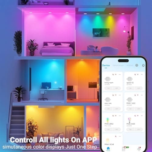 DAYBETTER Smart Recessed Lighting 6 Inch, Wi-Fi Connect RGBCW LED Downlight,Color Changing Tunable White (2700K-6500K), Ultra Thin Dimmable with Junction Box 4 Pack - Thumbnail 5