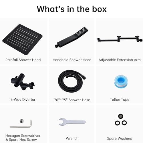 G-Promise All Metal 10 Inches Rainfall Shower Head with Handheld Spray Combo, 3 Settings Diverter, Adjustable Extension Arm with Lock Joints, 71 Inches Stainless Steel Hose (Matte Black) - Thumbnail 6