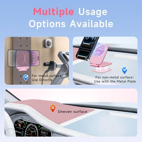 COOEXES Pink Foldable Magnetic Phone Mount, Hidefold Ultra-Thin Magnetic Phone Holder for Car with Dual Side Strong Magnets, Car Accessories for Women, Fit for All Phone, Dashboard, Laptop, Gym - Thumbnail 3