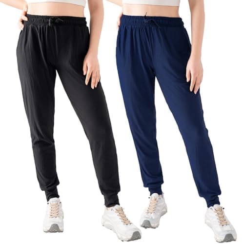 TRIUNION 2 Pack Women's Joggers Pants with Pockets Drawstring Running Sweatpants for Women Yoga Lounge Pants for Workout,Black/Navy,X-Large - Image 1