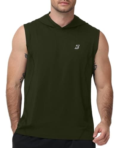 Roadbox Mens Sleeveless Hoodies Tank Top, Muscle Workout Hooded Vest, Quick Dry Gym Athletic Cut Off Shirts for Summer Casual Green - Image 1