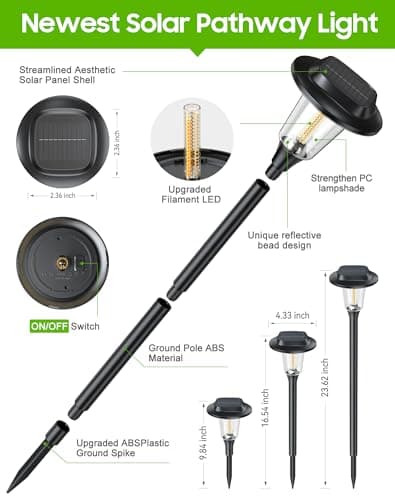 2026 New Solar Pathway Lights, 8 Pack Solar Lights Outdoor, Waterproof IP65, Upgraded Bright LED, Auto On/Off, Modern Garden Lights, Solar Powered Light for Yard, Lawn, Walkway, Driveway, Patio Decor - Thumbnail 3