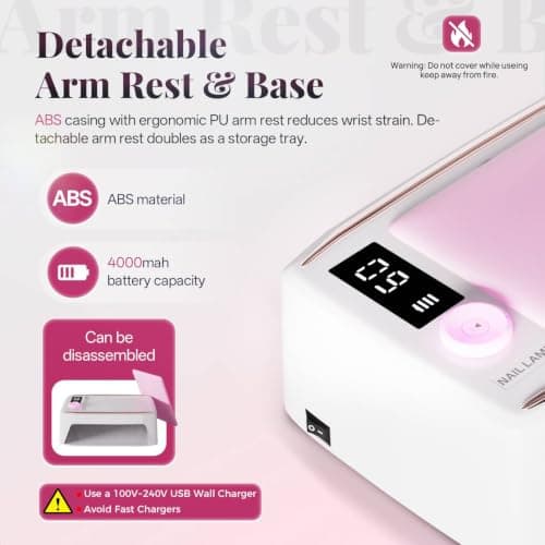krofaue 380W Fast Curing UV Nail Lamp with Auto Sensor Professional Cordless UV Light for Gel Nails with Detachable Arm Rest, 6 Timers UV/LED Nail Dryer for Nail Salon and Home DIY - Thumbnail 5