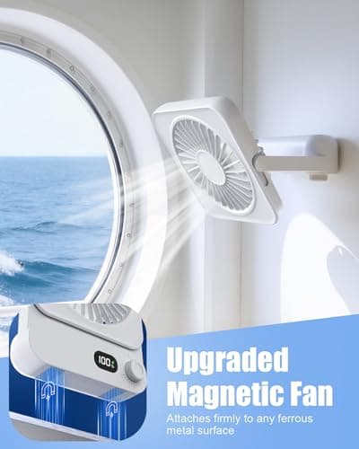 Magnetic Portable Cruise Fan, 6.7" Ultra Slim Rechargeable 3600mAh Quiet Fan with 100 Speeds, 150° Adjustable, USB-C, Digital Display, for Sleeping, Cabin Ceiling & Wall, Travel Essentials, White - Thumbnail 2