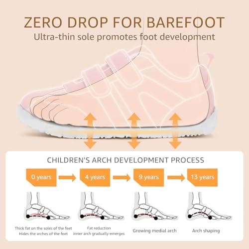 STQ KIDS Toddler Girl Shoes Wide Toe Box Barefoot Shoes Fashion Kids Sneakers Lightweight Zero Drop First Walking Tennis Running Shoe Preschool Daycare Water Pink Toddler Size 10 - Thumbnail 5