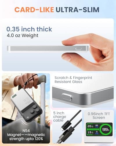 Portable Charger for Apple Watch & iPhone 17/16/15/14, 5000mAh 15W Fast Wireless Magnetic Power Bank with Built-in USB-C Cable, Ultra Slim 3-in-1 Mag-Safe Battery Pack with Smart LCD Display (White) - Thumbnail 4
