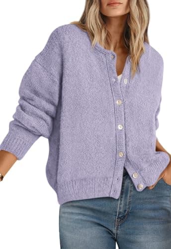 PRETTYGARDEN Long Sleeve Crewneck Button Down Womens Sweaters Spring Open Front Chunky Cardigan Sweaters for Women 2026 (Pink Purple, XX-Large) - Image 1