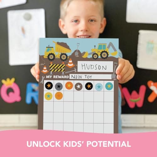 Sticker Chart for Kids Behavior at Home & Classroom - 25 Reward Chart for Kids Incentives, Gold Star Sticker Sheets, Construction Incentive Charts for Classroom Must Haves - Thumbnail 4