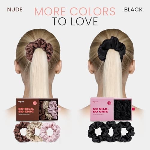 Wycare 100% Silk Scrunchies - Gentle on Hair Mulberry Silk Scrunchies for Women - Luxurious Sleep Ties for Women's Curly Hair (Set of 3 Blush) - Thumbnail 6