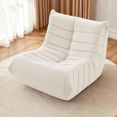 HABUTWAY Bean Bag Chairs Fireside Lazy Floor Sofa, Soft Teddy Fleece Bean Bag Sofa with High-Resilience Foam Filling，Beanbag for Living Room, Bedroom, Office (Beige Teddy) - Thumbnail 6