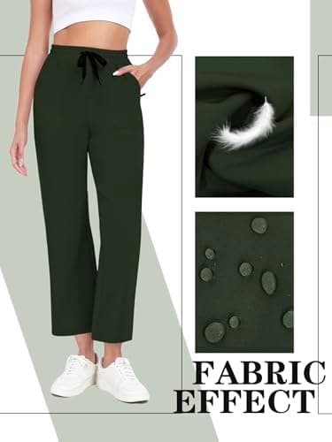 AGVNG Women's Pants Casual Wide Leg Pants Zip Pockets Lightweight Elastic Waist Drawstring High Waisted Comfy Trousers Pants Lounge Work Travel Army Green M - Thumbnail 5