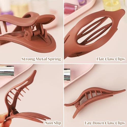Flat Hair Clip 6 pcs Lay Down Claw Clips Hair Accessories for Women -Basic - Thumbnail 4