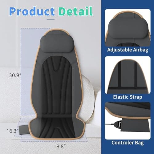 SLOTHMORE Back Massager for Chair, Heated Seat Cushion Massager with Neck Traction, Vibration Massage Pad for Full Body Massage for Office Chair, Home Use - Thumbnail 2