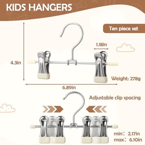 Mity rain 10-Pack Baby Hangers - 360° Rotatable Silicone Clip Kid Hanger, Space-Saving Toddler Hangers,Premium Stainless Steel, Ideal for Newborn & Children Wardrobe Organization. - Thumbnail 2