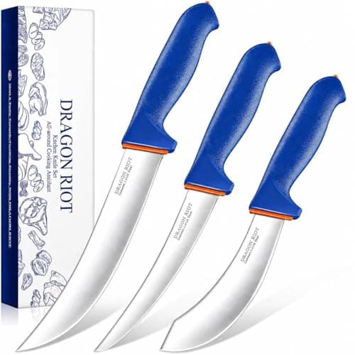 DRAGON RIOT 3 Pcs Butcher Knives Set, Meat Processing Knife Set for Brisket Trimming with German Stainless Steel and Blue Non-slip Handle Gift for Men - Image 1