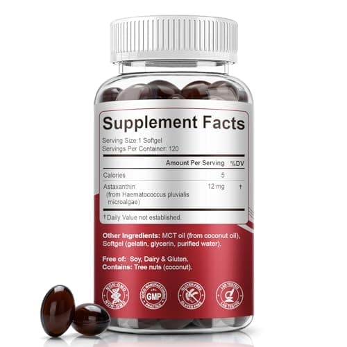 BEWORD Astaxanthin 12mg with MCT Oil, 120 Softgels 4-Month Supply | Premium Antioxidant Supplements | Natural Microalgae, Triple Strength | Supports Skin & Eye Health | Non-GMO, Gluten & Soy-Free - Thumbnail 2