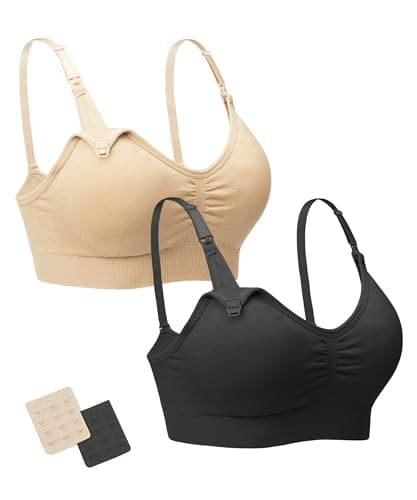 Stelle Nursing Bras Maternity Bra for Breastfeeding Pregnancy Wireless Bralette with Pads, Extenders (Black+Beige,XL) - Image 1